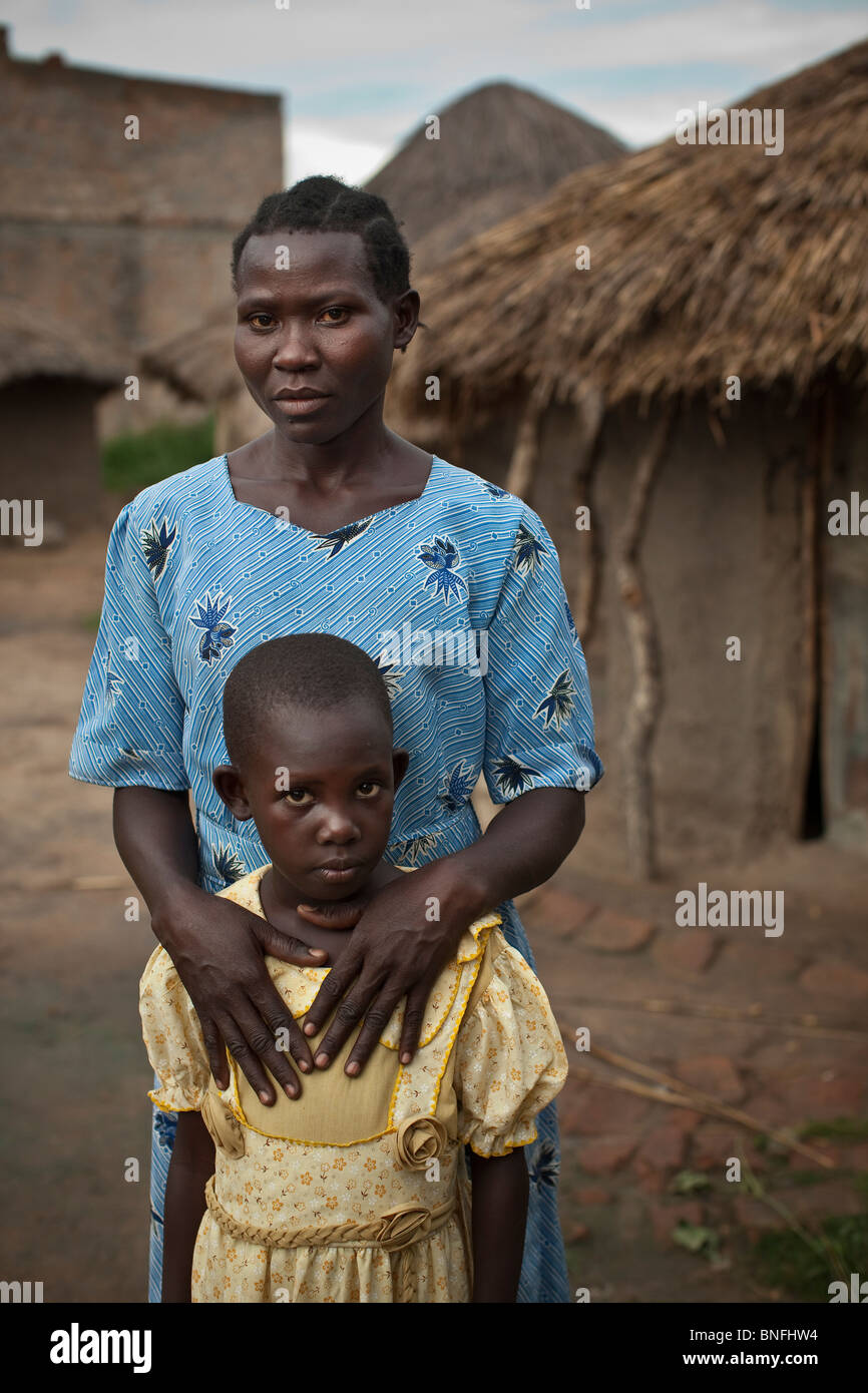 Woman and her daughter in village in Amuria District, Uganda, East Africa Stock Photo