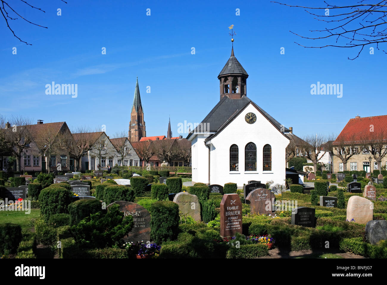 Cemetery and chapel of the local death guild, Holmer Beliebung, Schleswig, Germany Stock Photo