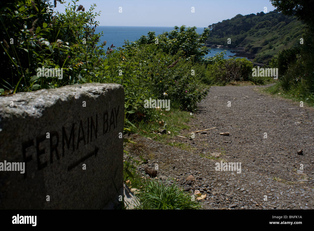 Clifftop pathway above Fermain bay, Guernsey Stock Photo