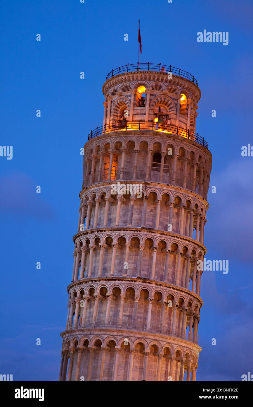 Dusk at Pisa's leaning tower, Tuscany Italy Stock Photo