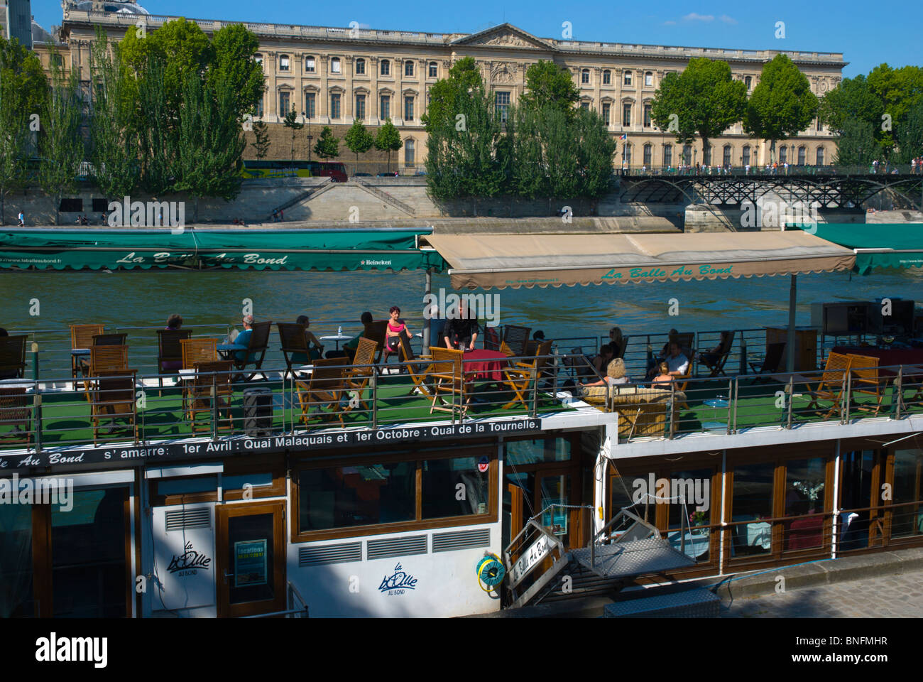 Boat restaurant Quai Malaquais St-Germain-des-Pres Paris France Europe Stock Photo