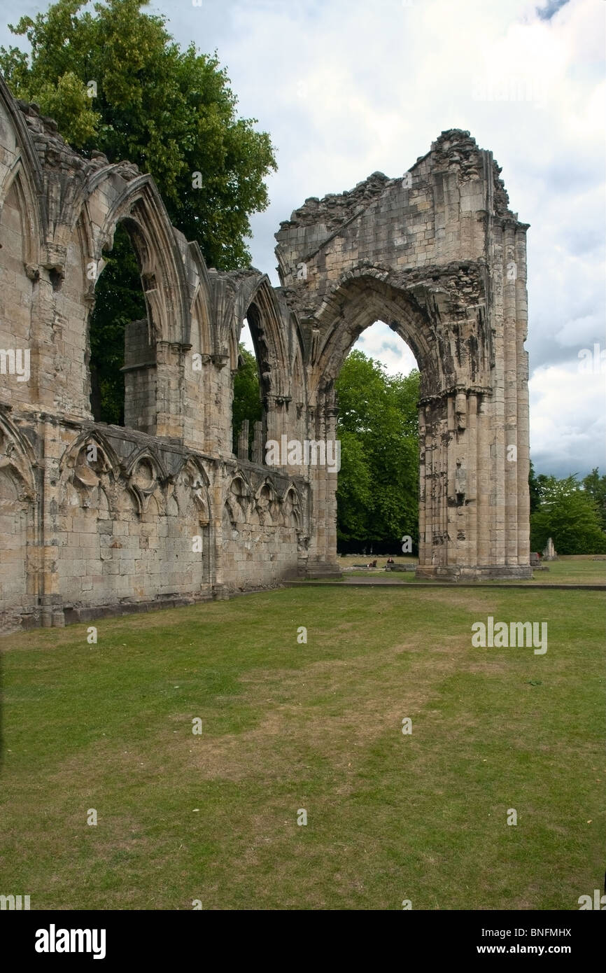 Ruins of St Mary's Abbey, a Benedictine Abbey dating from 1294 in the Museum Gardens, York. Stock Photo