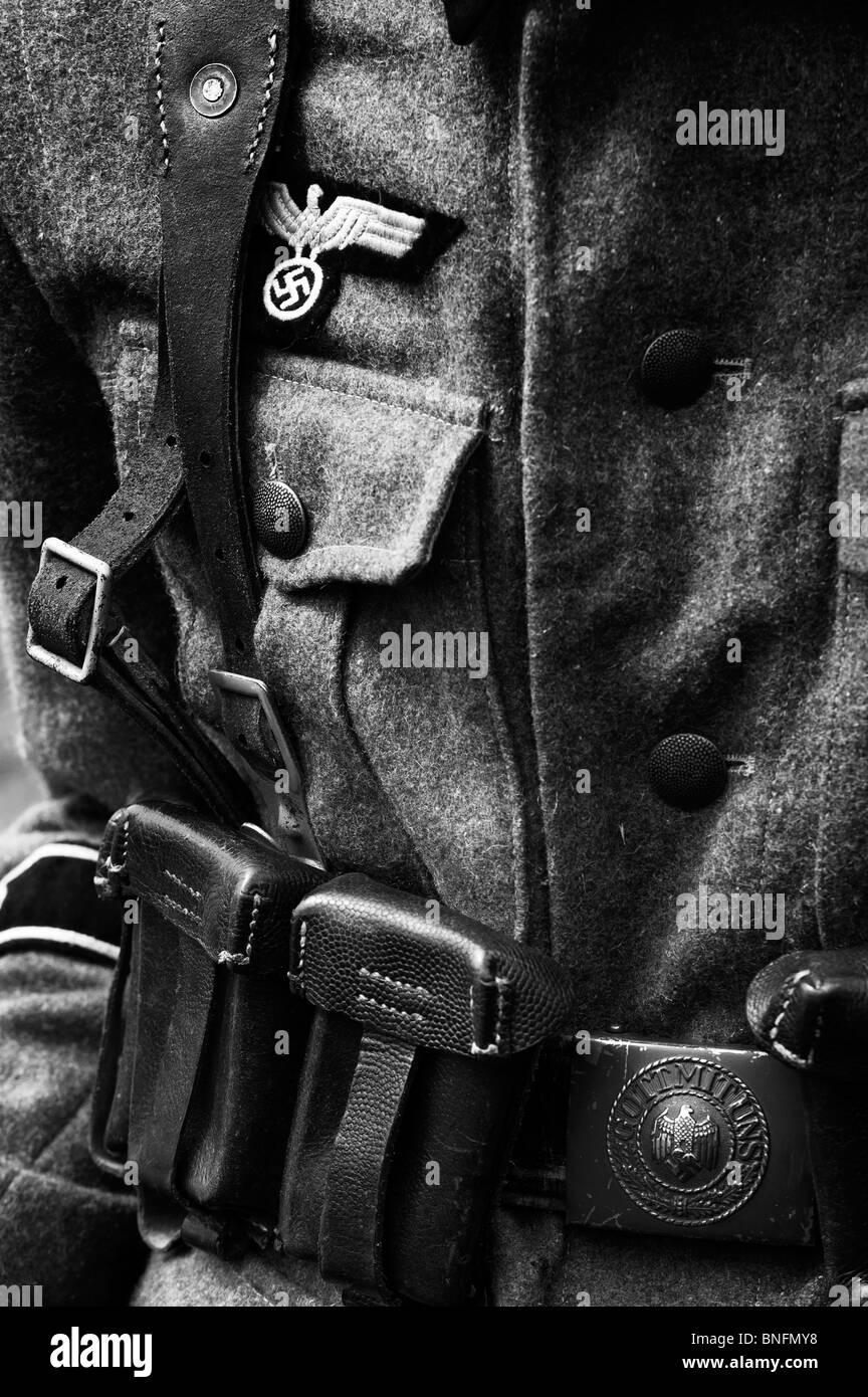 WW2 German army soldiers uniform. Monochrome Stock Photo