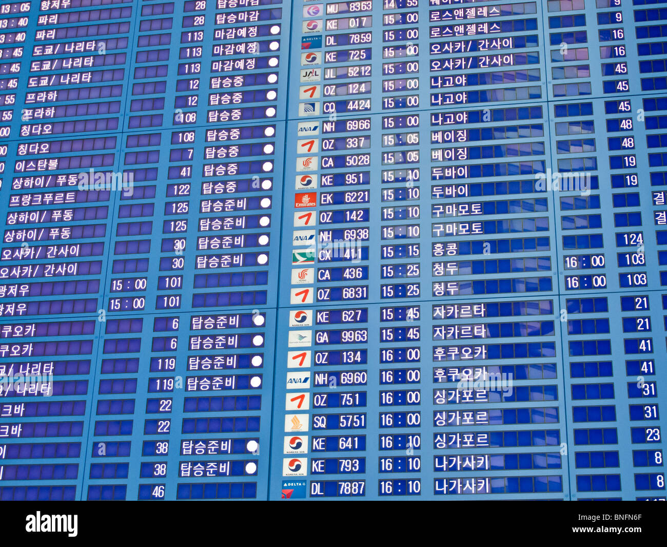 Flight departure board in Korean, Incheon International Airport