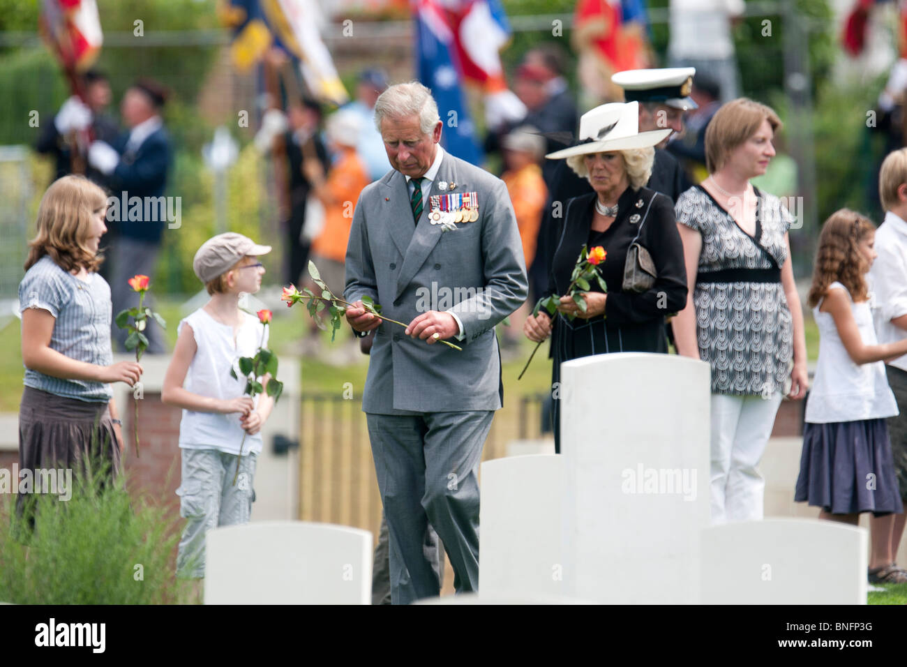 The dedication service and burial of the last WW1 soldier at Fromelles in northern France attended by Britain's Prince Charles Stock Photo