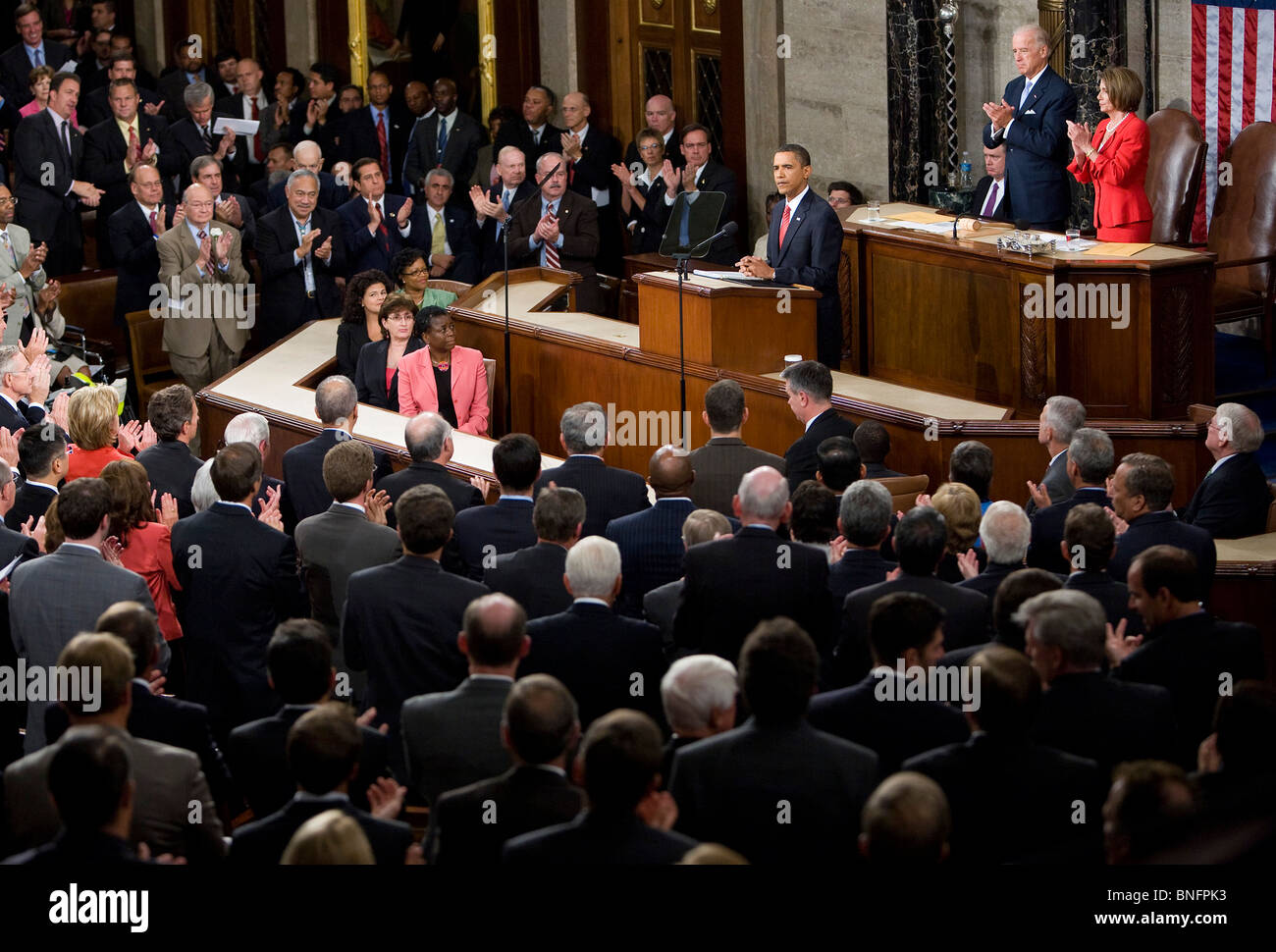 President Barack Obama addresses a joint session of Congress on Healthcare reform.  Stock Photo
