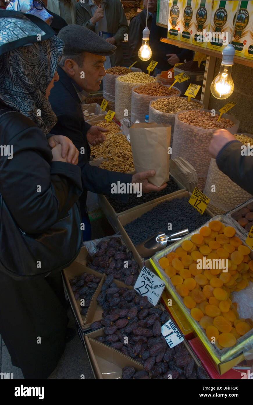 Dried fruit and nuts stall Spice Bazaar in Eminonu district Istanbul