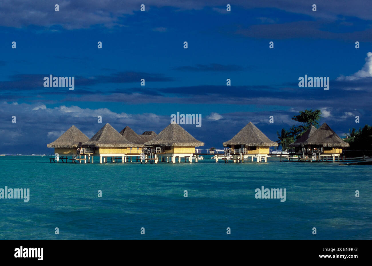 Beach huts in the sea, Bora Bora, Society Islands, French Polynesia Stock Photo Alamy