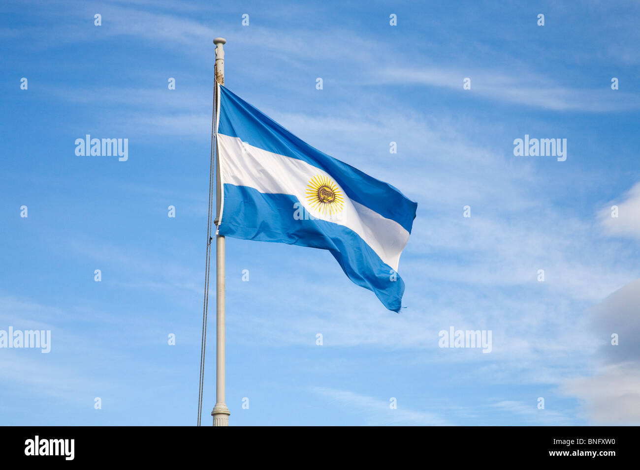 Argentinian flag fluttering, Argentina Stock Photo