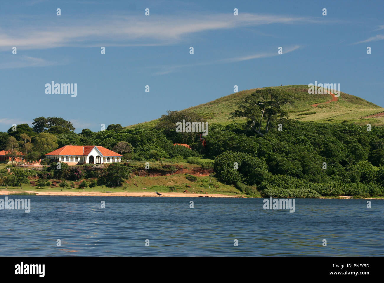 A lavish holiday house on an island in Lake Victoria Stock Photo