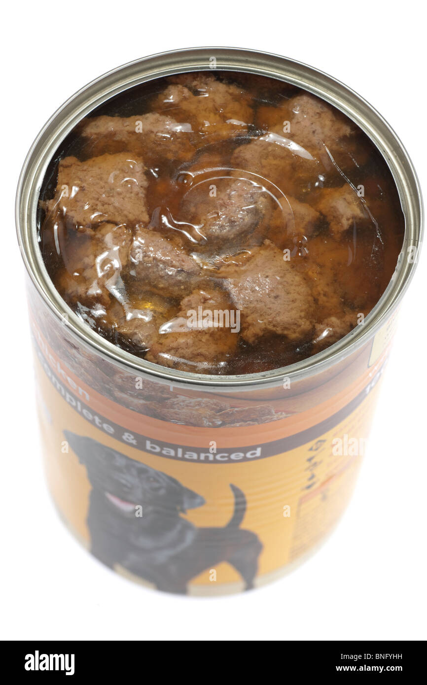 Can of dog meat in jelly Stock Photo