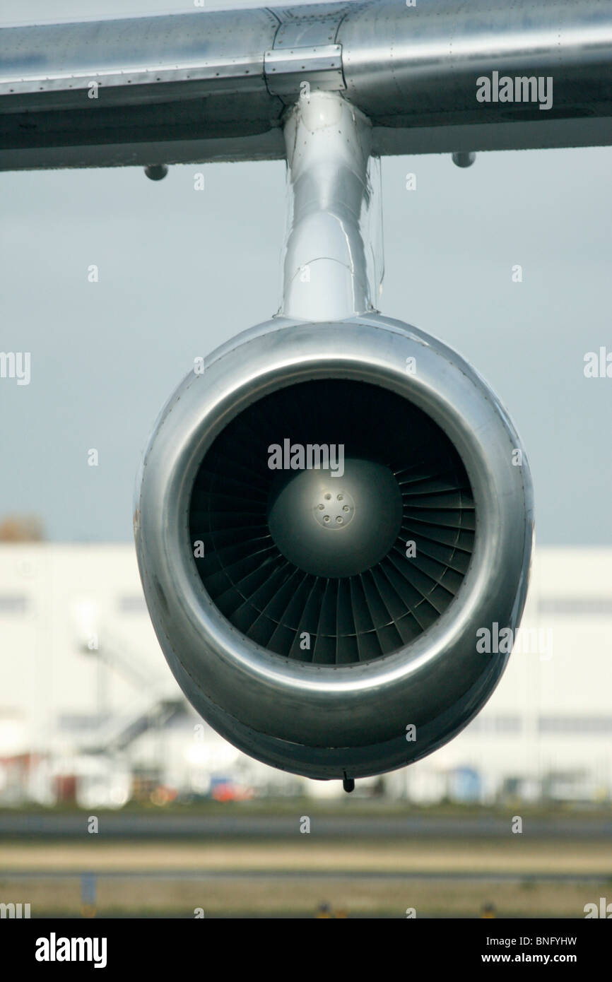 Close up of a Honeywell LF507 turbofan engine on an Avro RJ85 passenger plane Stock Photo