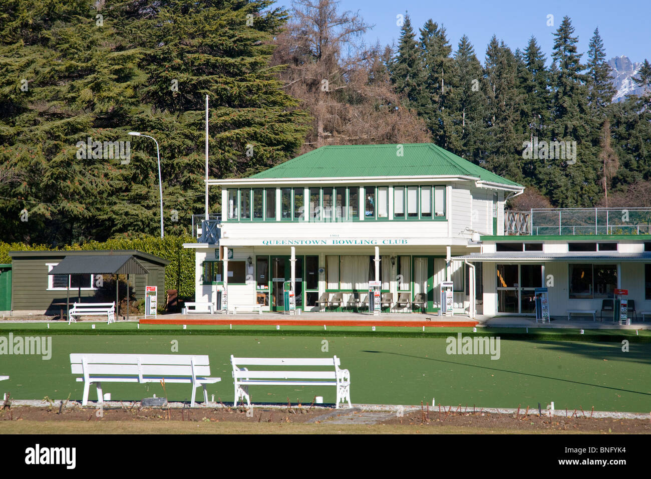 queenstown bowls club situated in the public gardens in queenstown,new zealand Stock Photo