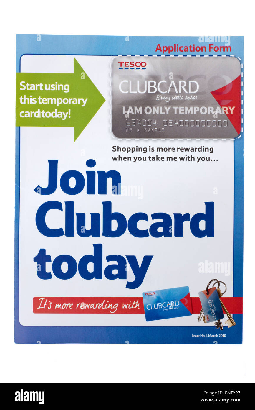 Tesco clubcard temporary joining application form.  Editorial use only Stock Photo