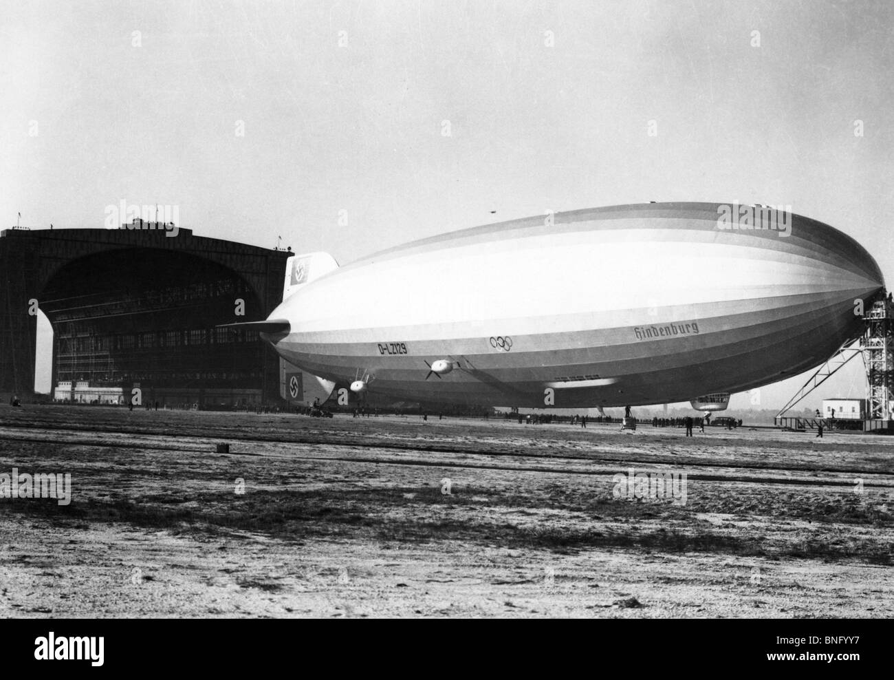 USA, New Jersey, Hindenberg, Airship on a landscape Stock Photo