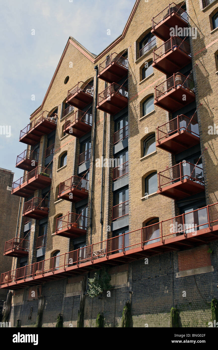 London Docklands, warehouses converted into riverside apartments Stock