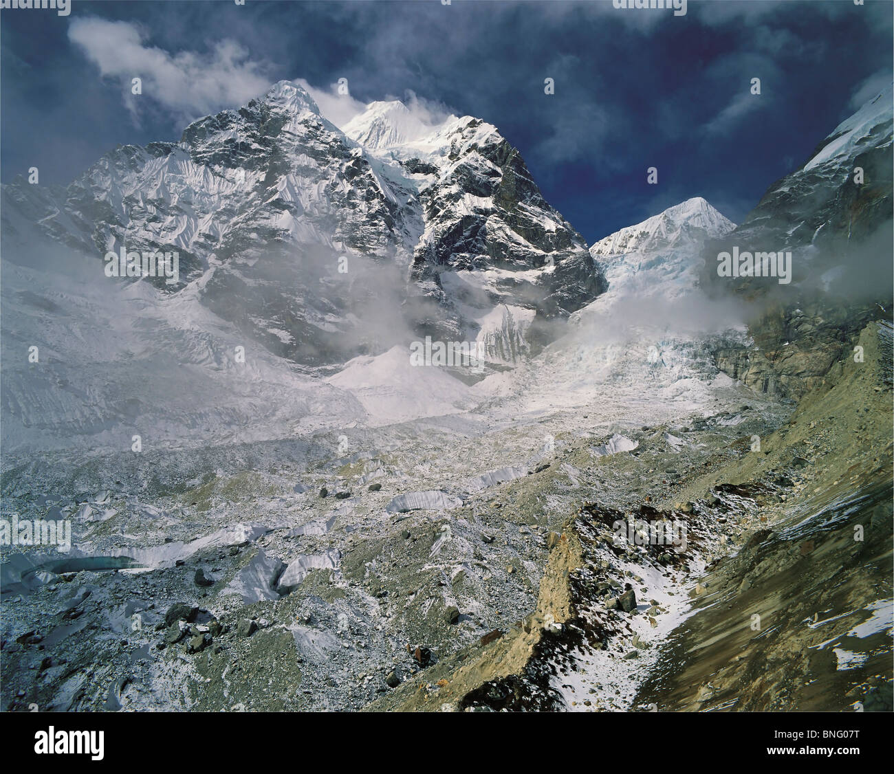 South Barun Glacier and the east face of Chamlang in the Makalu region of east Nepal Stock Photo