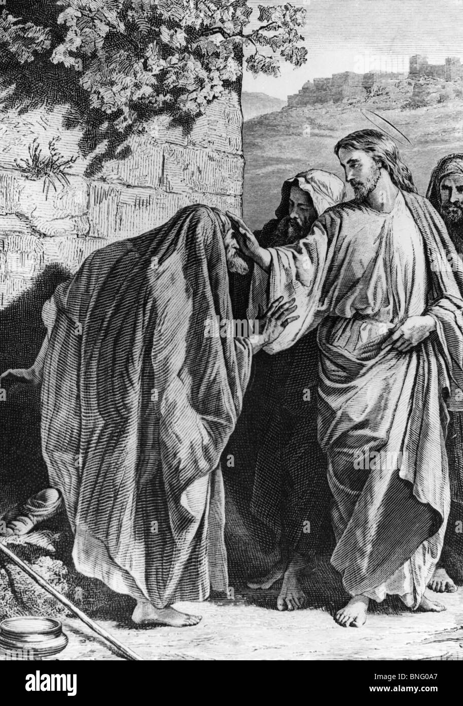 Healing of the Leper by Alexandre Bida, print, 1823-1895 Stock Photo