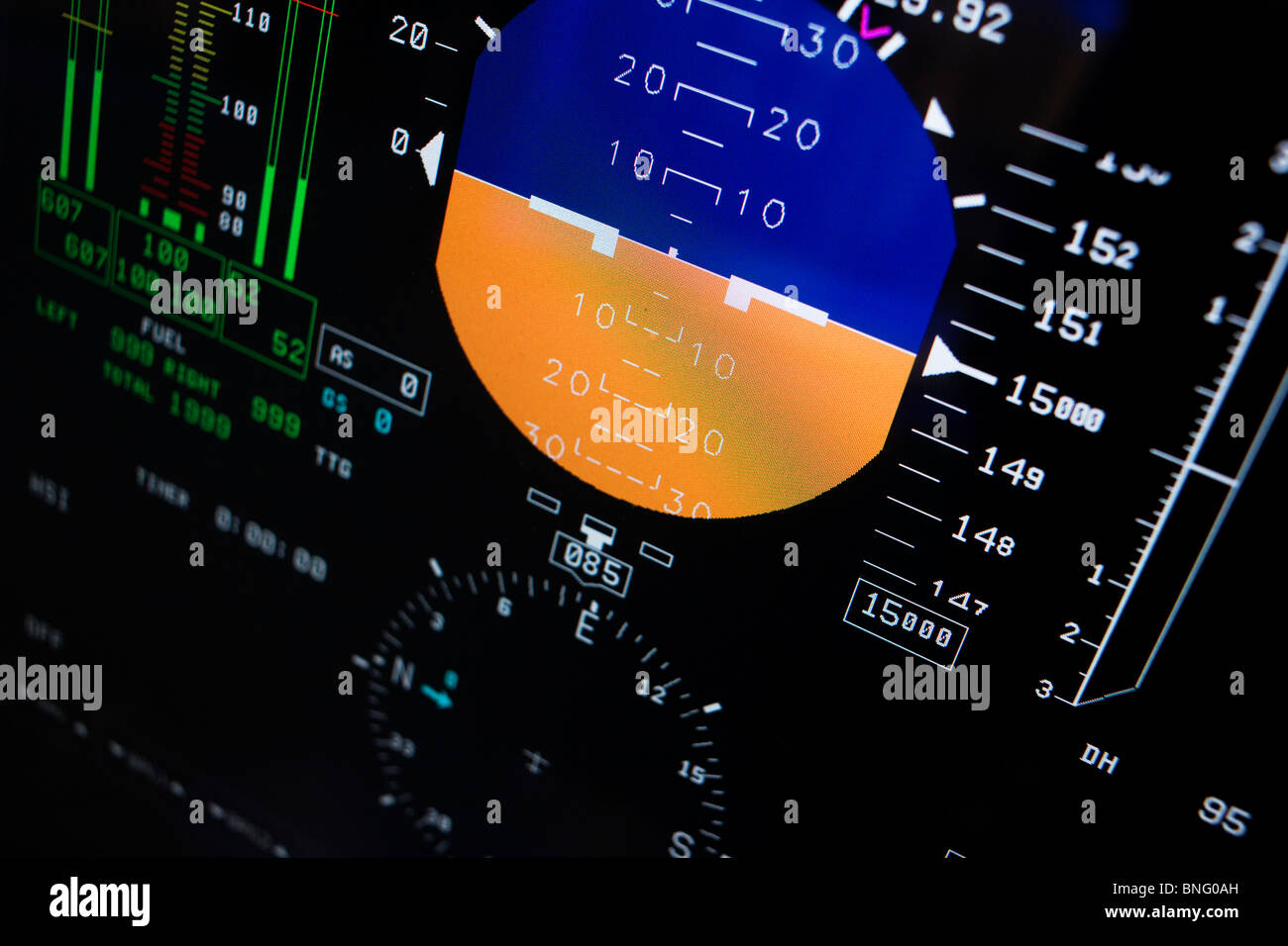 State-of-the-art cockpit LCD flight instruments made by Lockheed-Martin used by pilots on a Sikorsky MH-60R helicopter. Stock Photo
