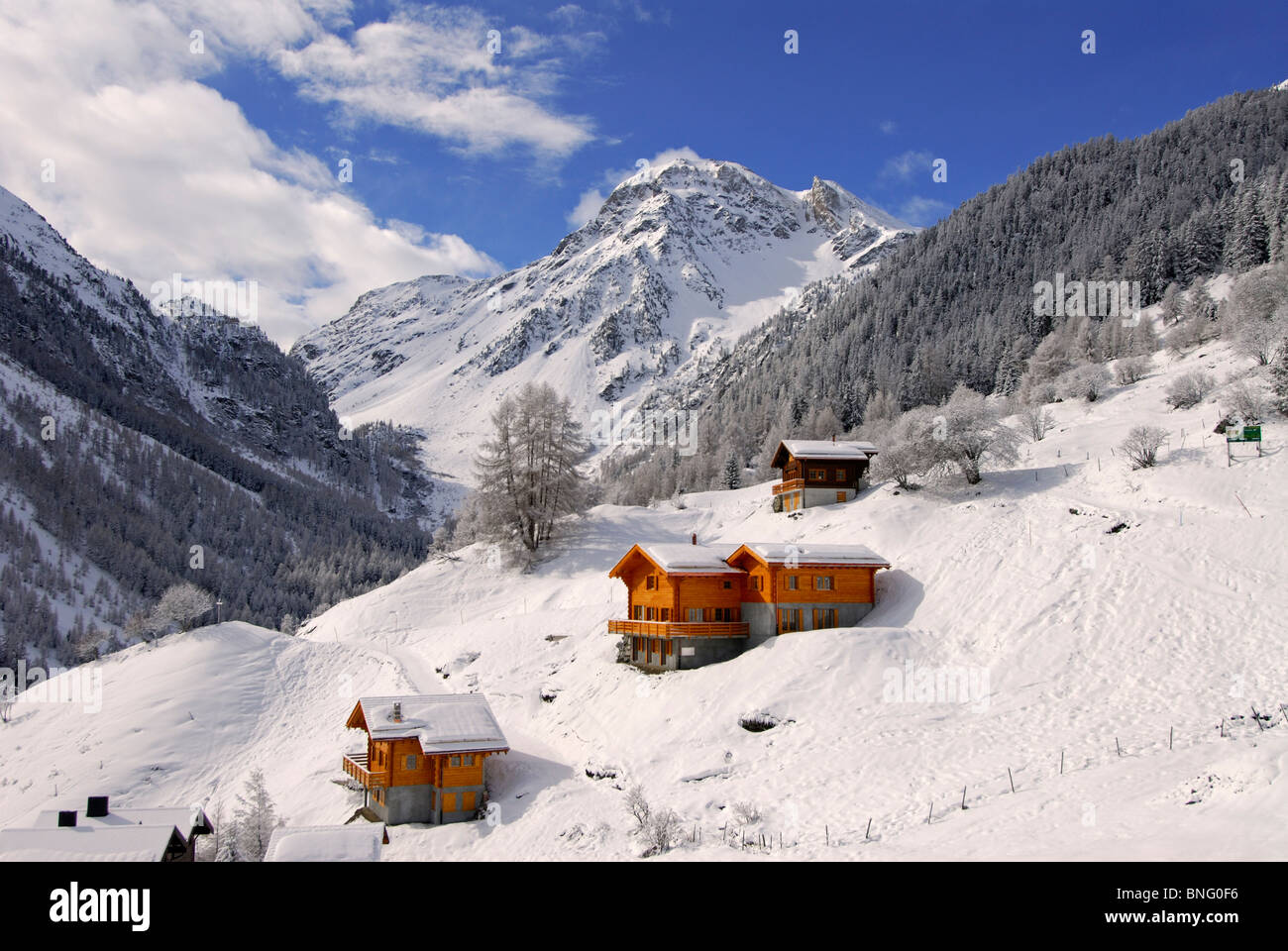 Winter landscape in the Swiss Alps, Zinal, Valais, Switzerland, Europe Stock Photo