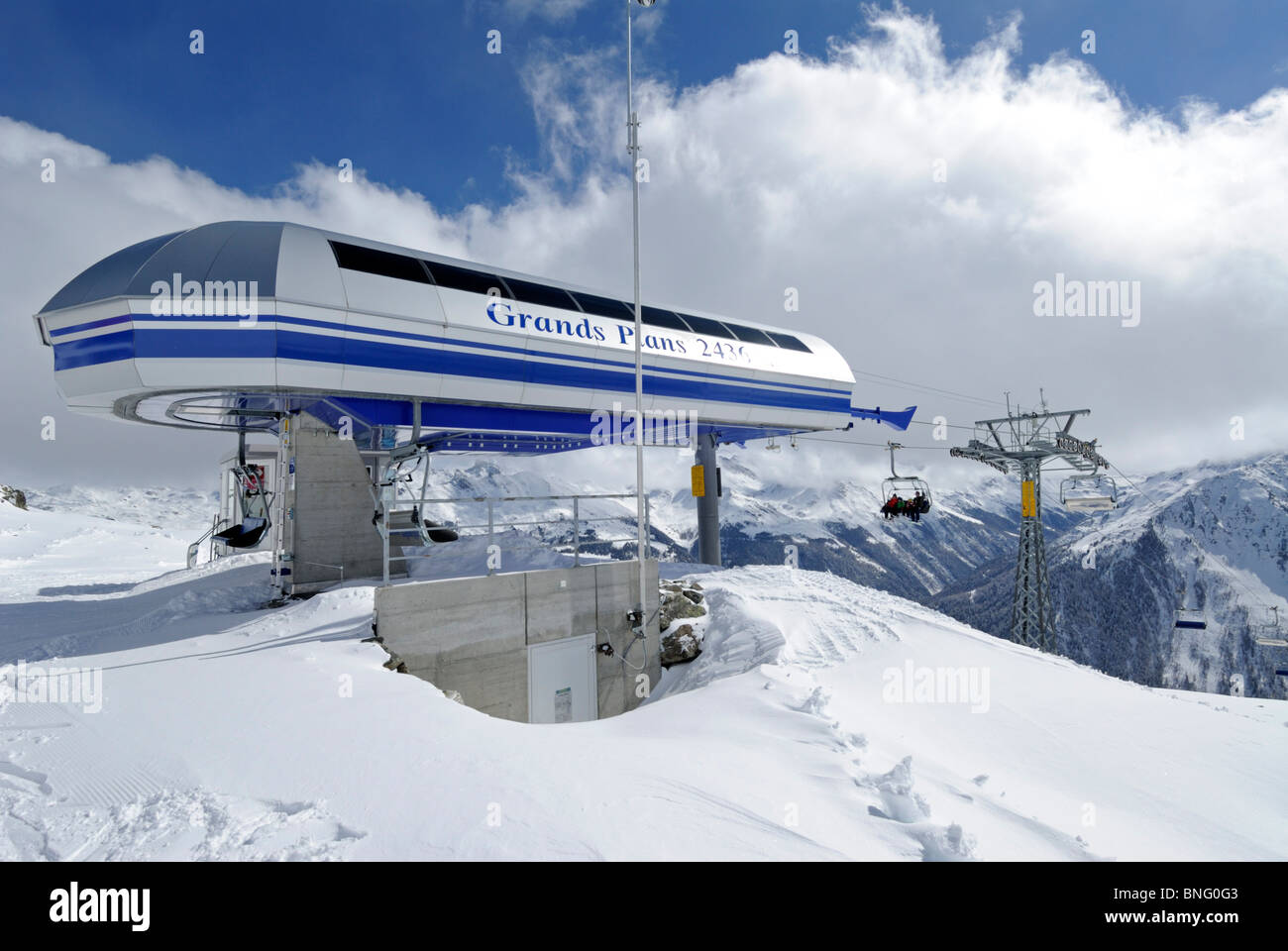 Gondola to Grand Plans in Grimentz, Swiss Alps, Switzerland, Europe Stock Photo