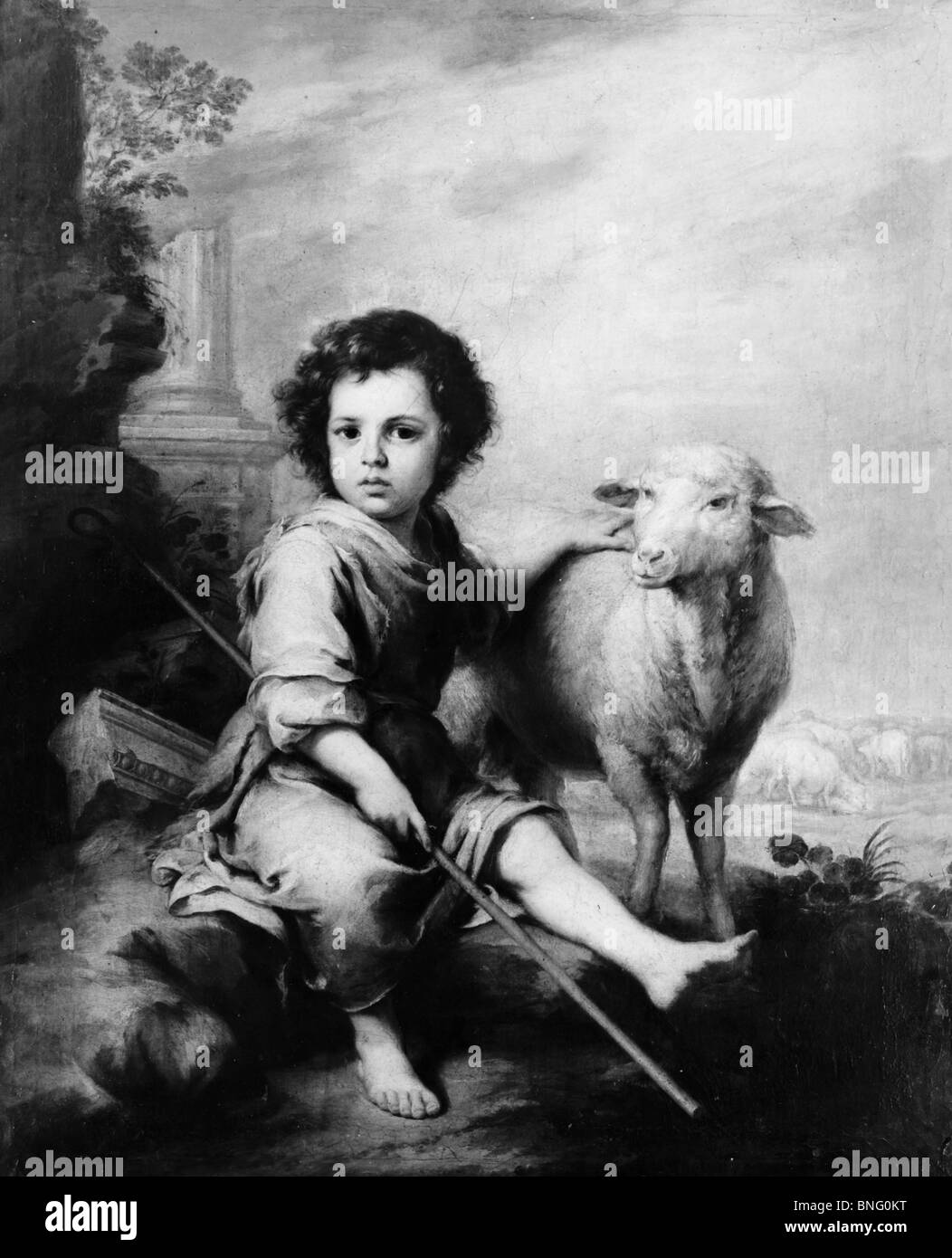 The Christ Child as Shepherd by Bartolome Esteban Murillo Attrib., 1617-1682 Stock Photo