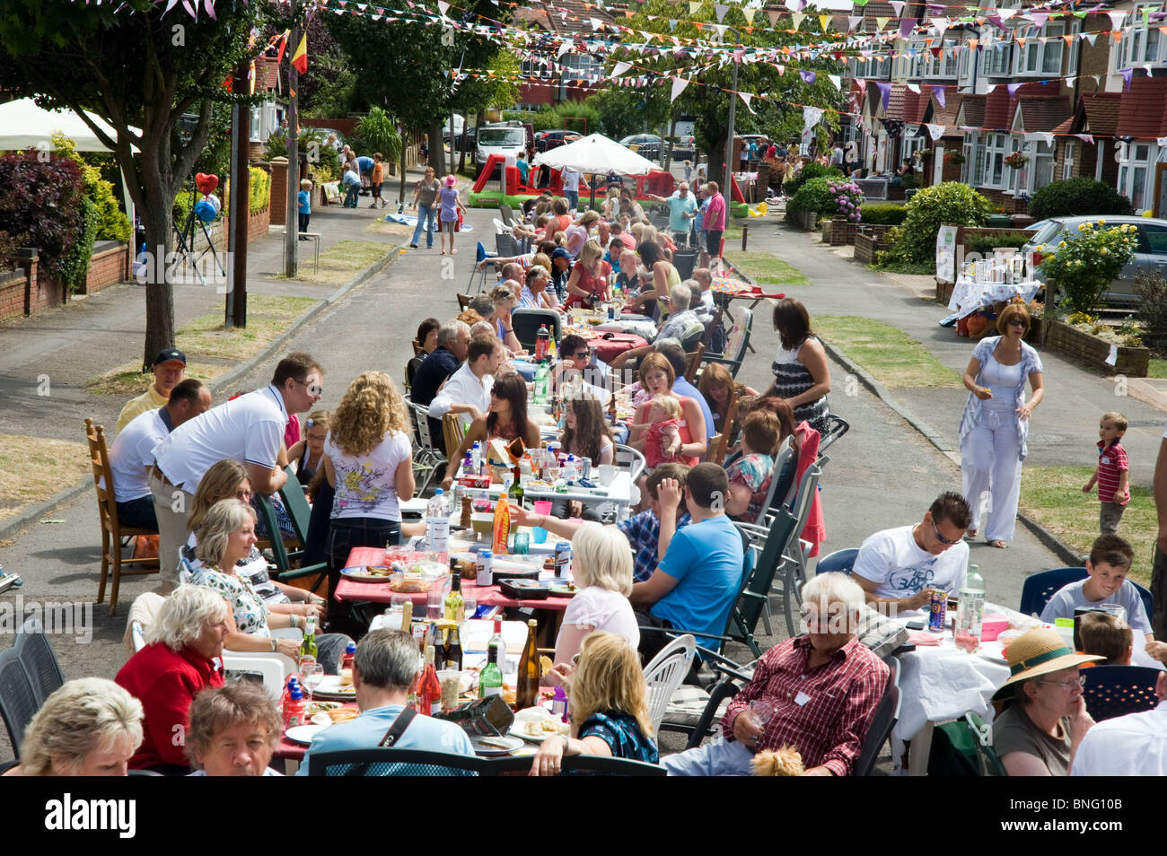 A Big Lunch Street Party in North Cheam South West London UK 2010 Stock Photo