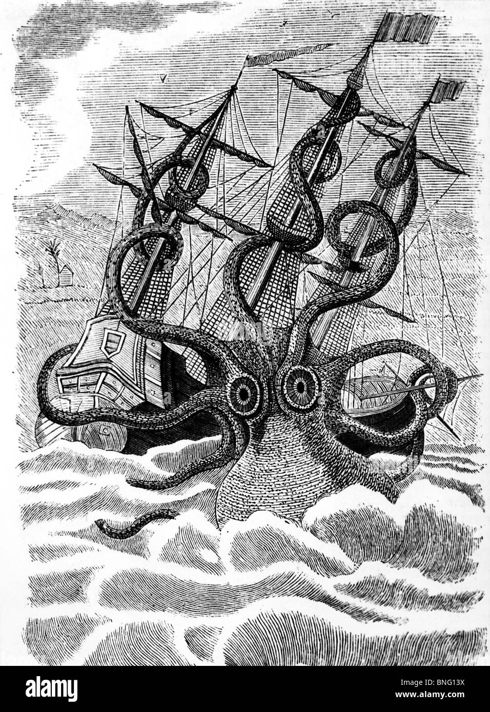 Repulsive Giant Squid by unknown artist, print Stock Photo