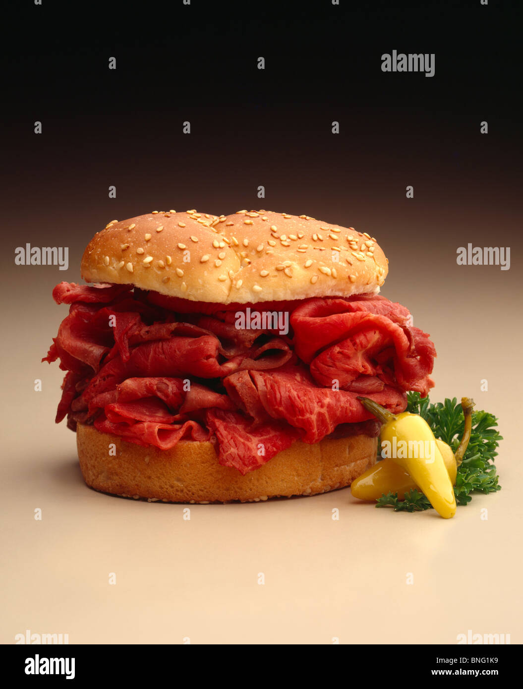 Closeup of Rare Roast Beef Sandwich Stock Photo Alamy