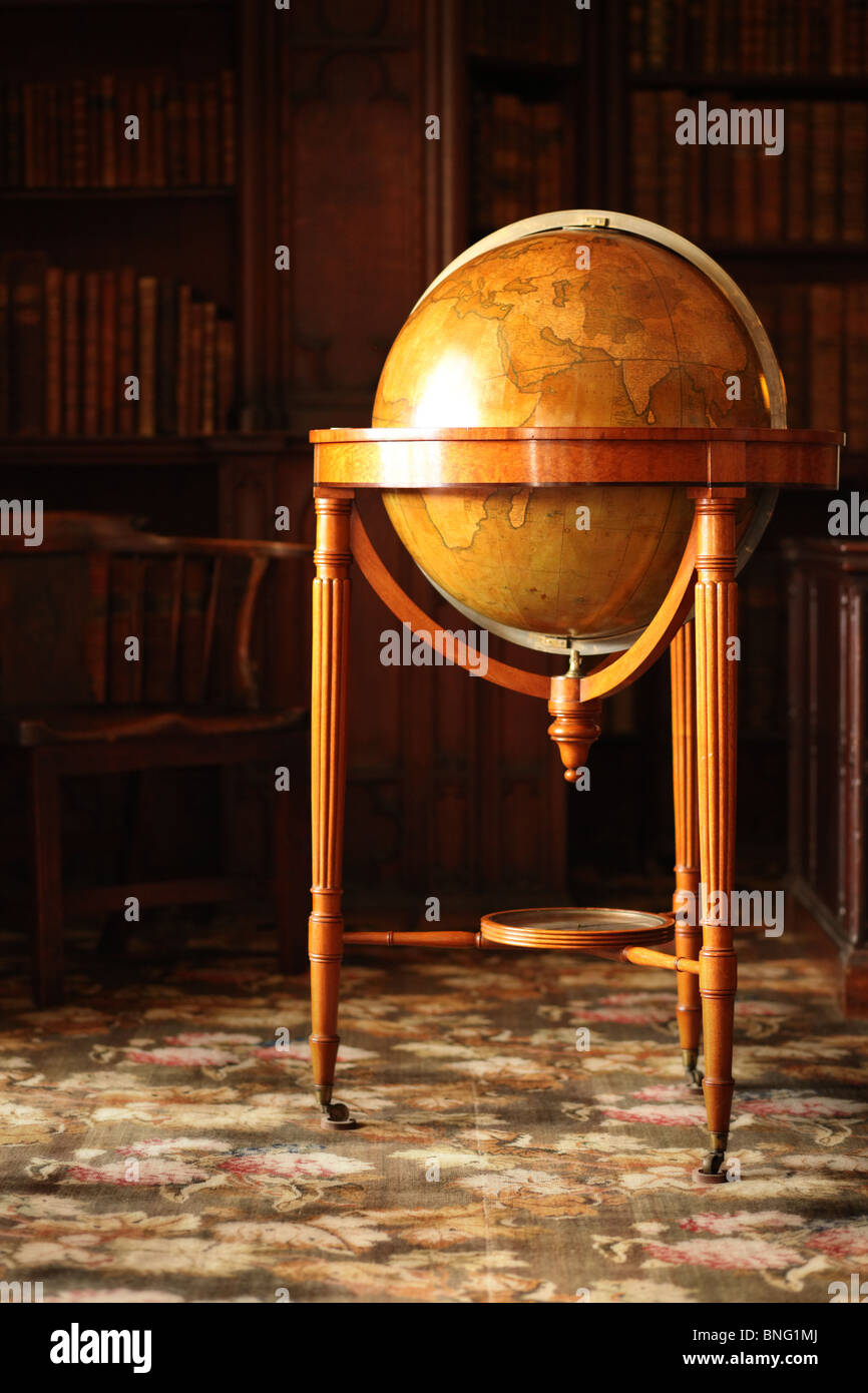Walnut Globe in a Georgian Library Stock Photo