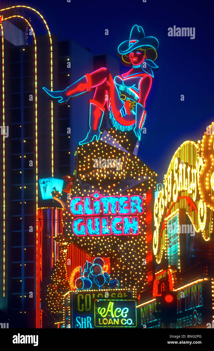 Glitter Gulch neon cowgirl sign Stock Photo Alamy