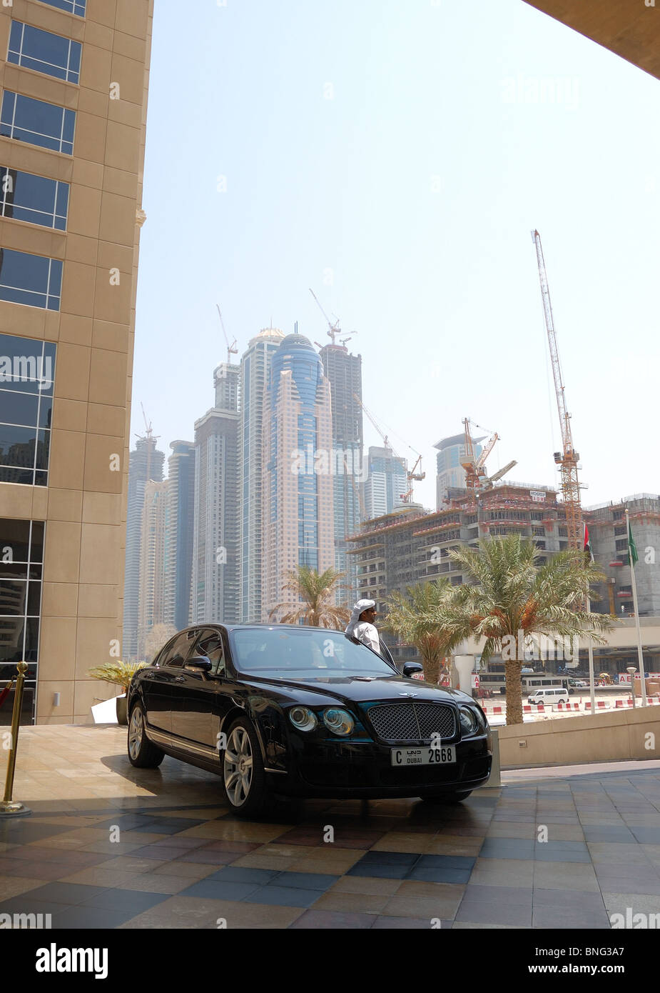 Limousine at parking area of luxury hotel, Dubai, United Arab Emirates Stock Photo