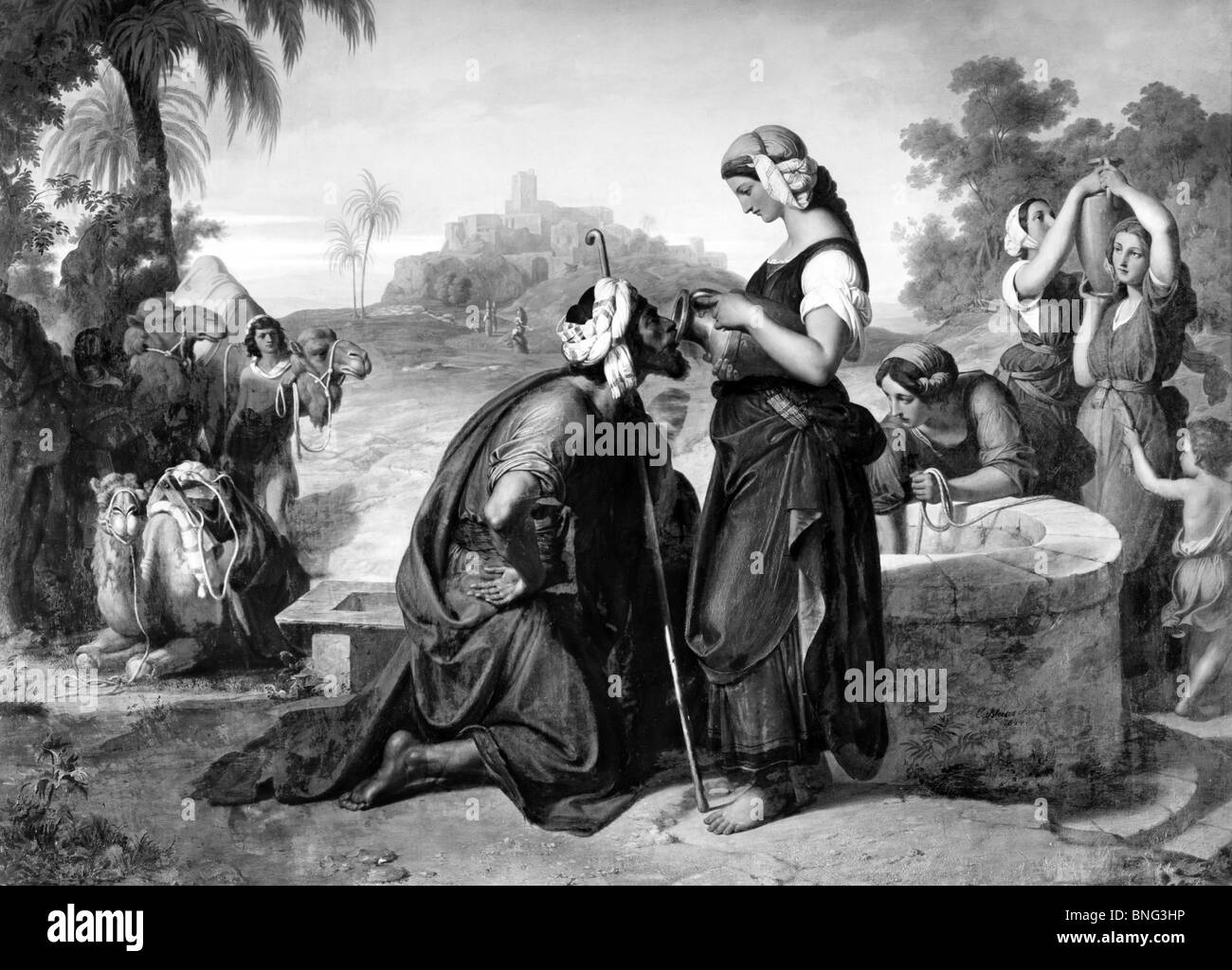 Abraham's Servant Eliezer Journeys Though Mesopotamia to Find a Wife for Issac by Karl Blass, 1815-1894 Stock Photo