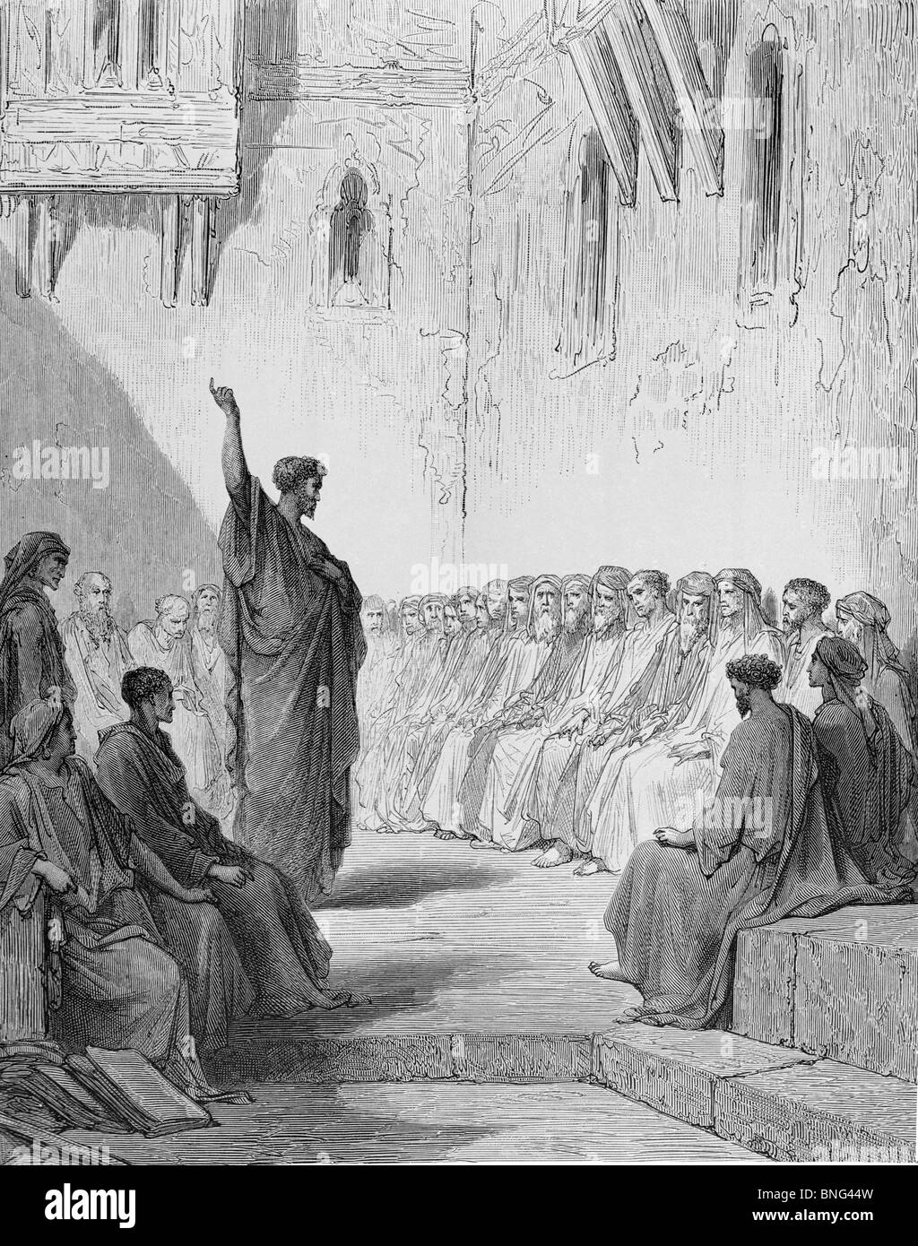 Paul's Preaching at Thessalonica by Gustave Dore, 1832-1883 Stock Photo