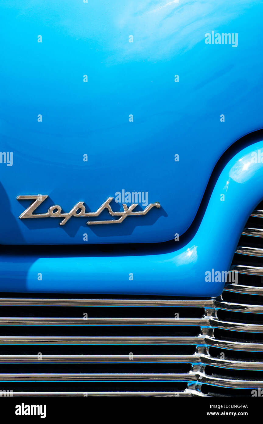 Ford Zephyr drag car badge and grille abstract at Santa Pod Retro Show 2010 Stock Photo