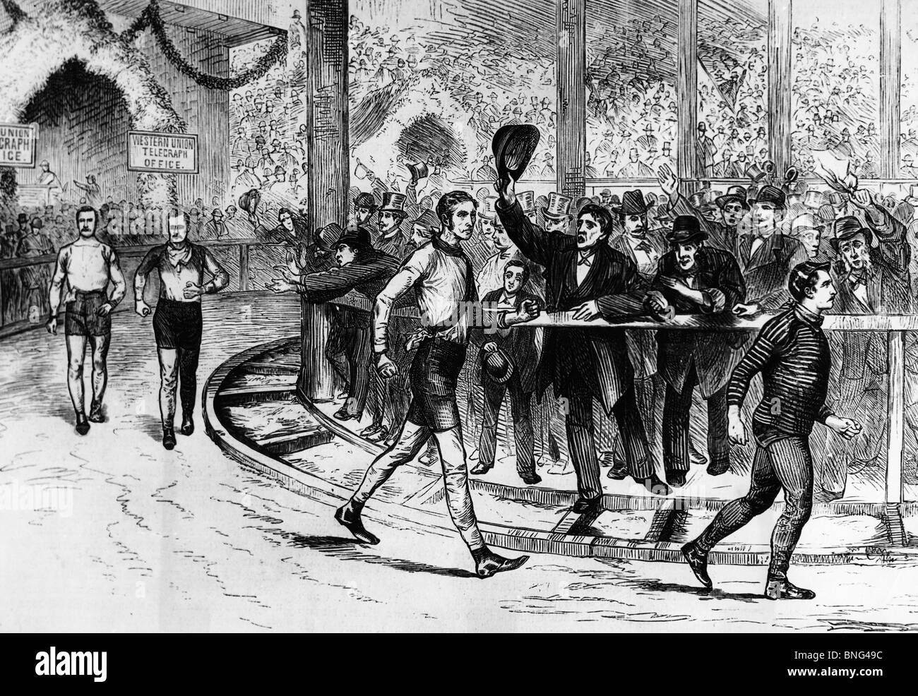 International Six-Day Walking Match in New York City, March 1879 by unknown artist Stock Photo