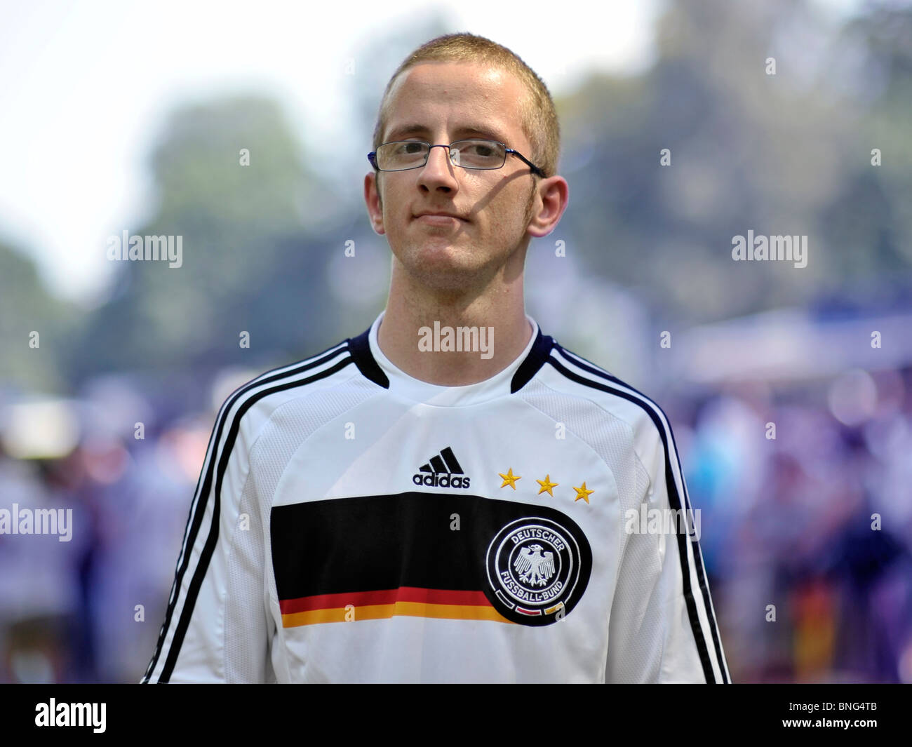 male german footbal fan wearing replica shirt Stock Photo
