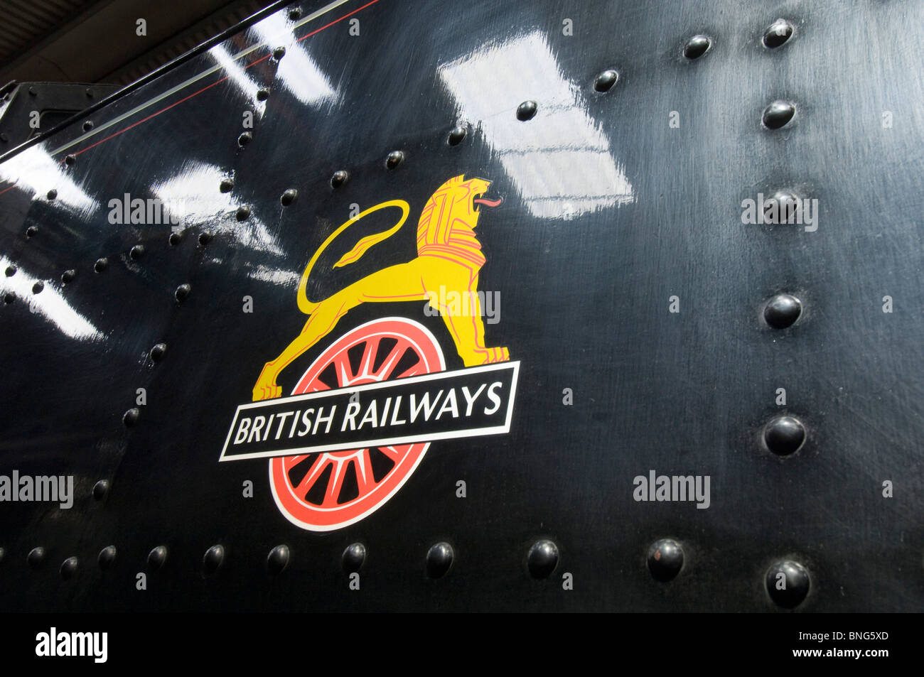 The British Railways 'Lion over Wheel' crest used in the 1950s. Stock Photo