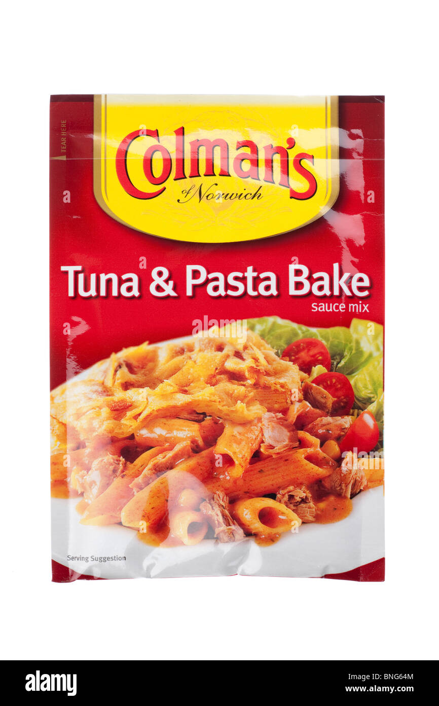 Packet of Colmanstuna and Pasta bake sauce mix Stock Photo