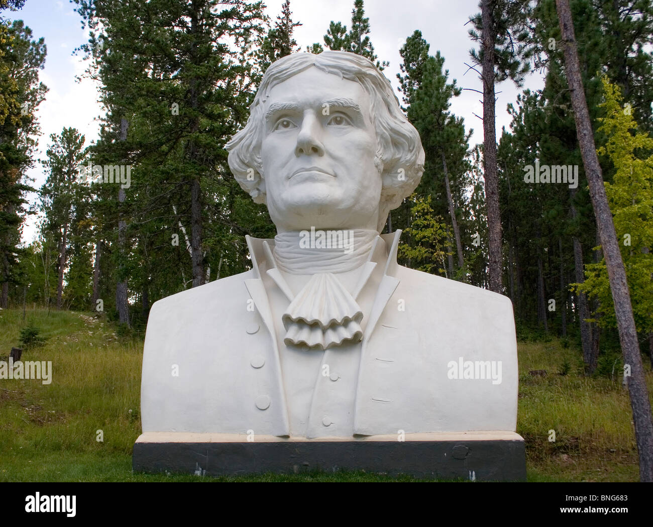 Thomas Jefferson bust by sculptor David Adickes at Presidents Park in Lead South Dakota Stock Photo