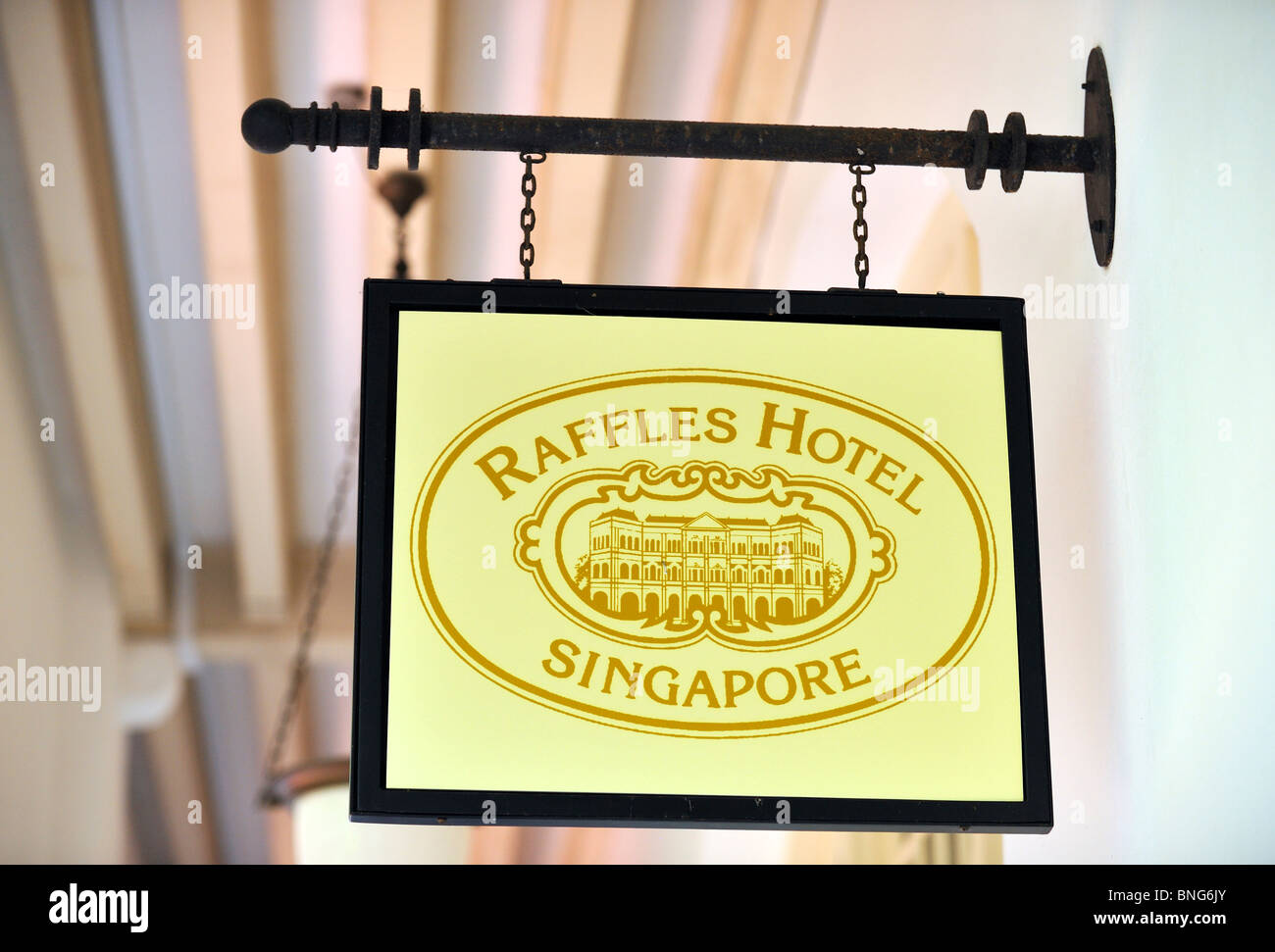 Sign of Raffles hotel, Singapore Stock Photo
