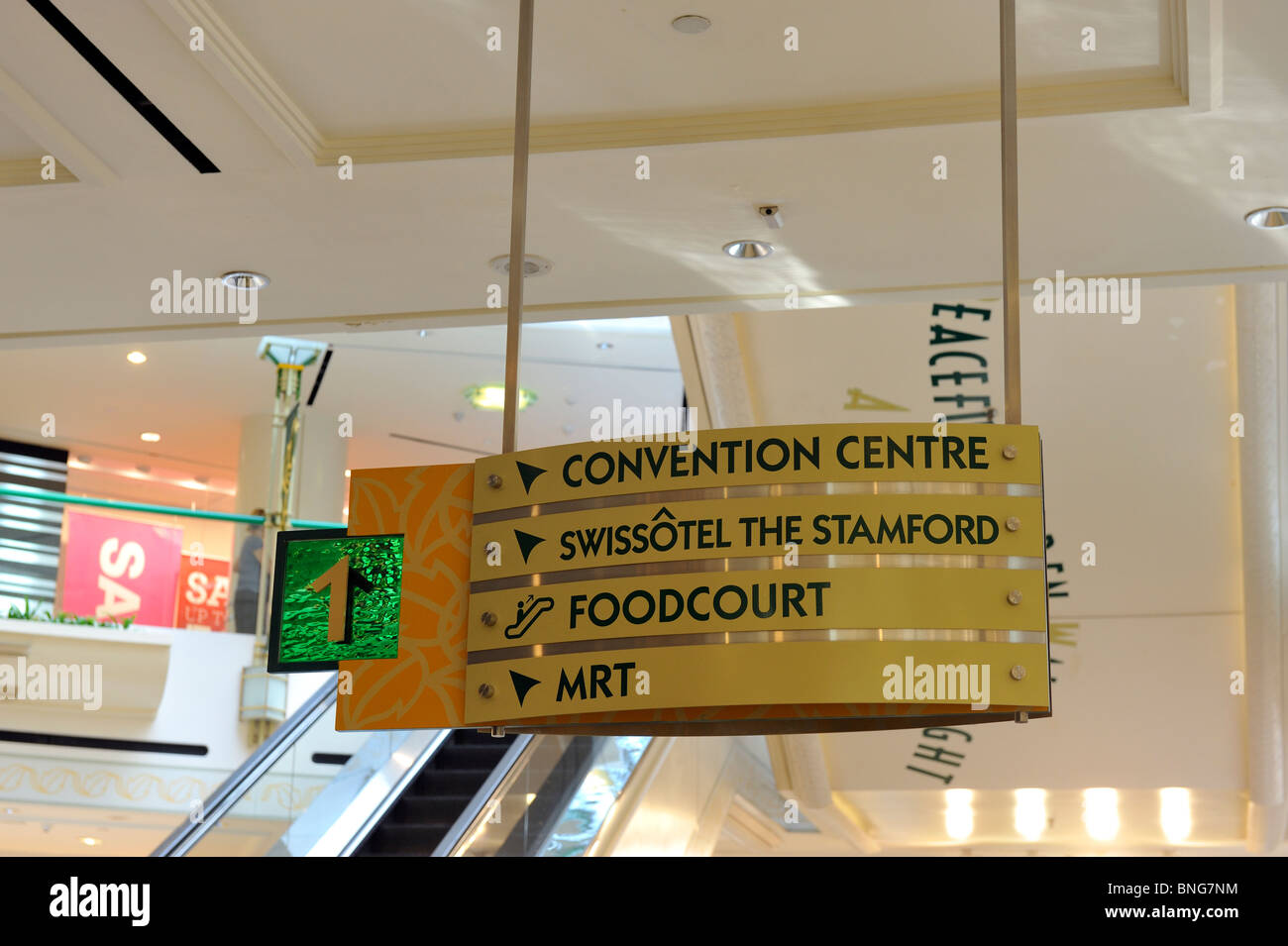 Sign giving directions in Raffles City shoppnig mall, Singapore Stock Photo
