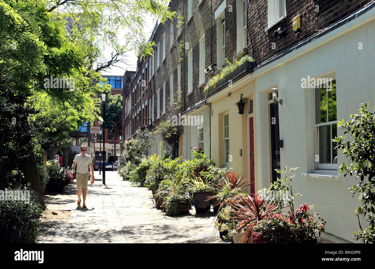 Colville Place, an old narrow traffic-free street off Charlotte Street, London W1 Stock Photo