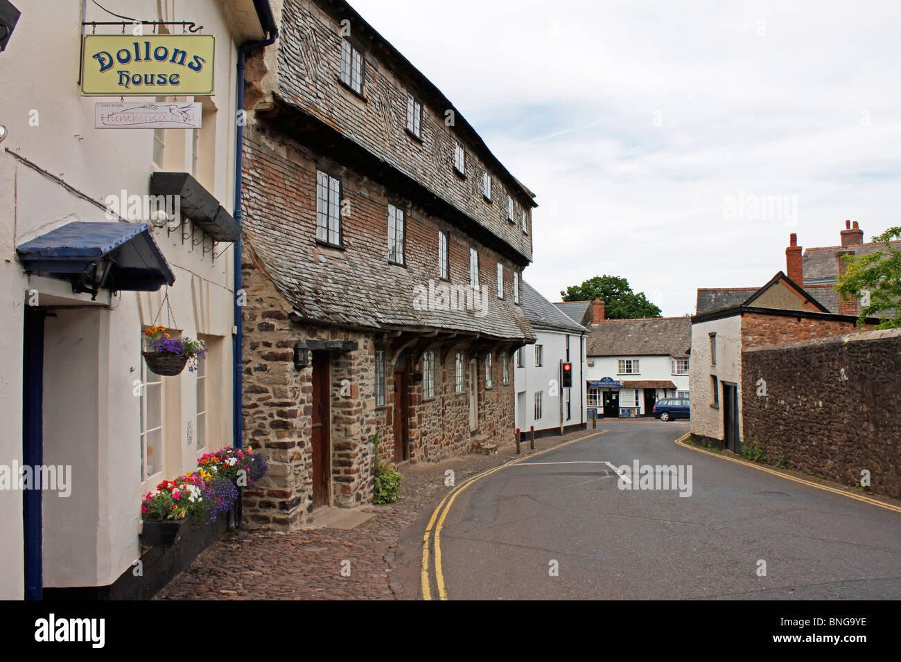 Houses in the narrow main street at Dunster Somerset Stock Photo
