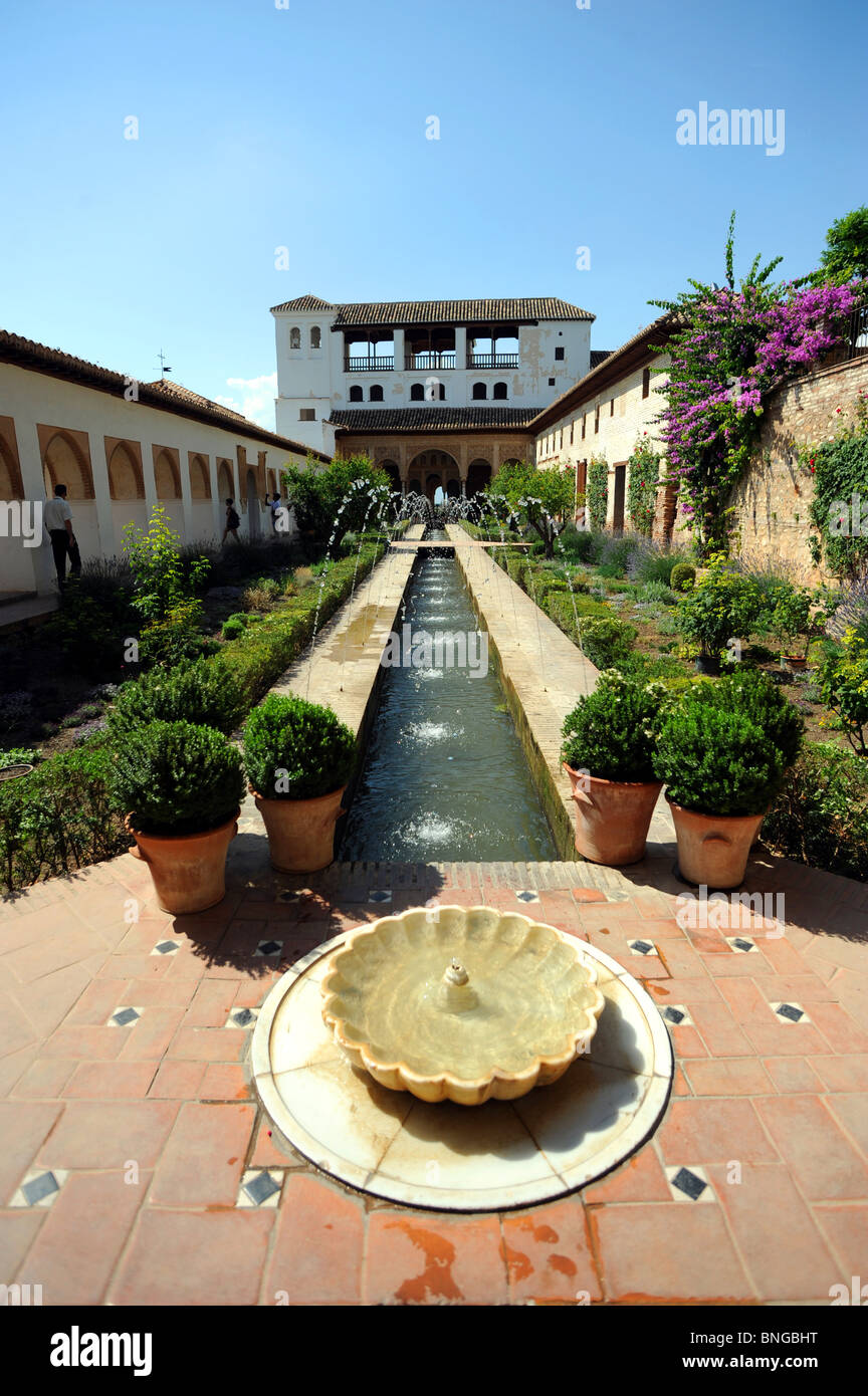 Patio de la Acequia the central space in the Generalife Palace Stock Photo