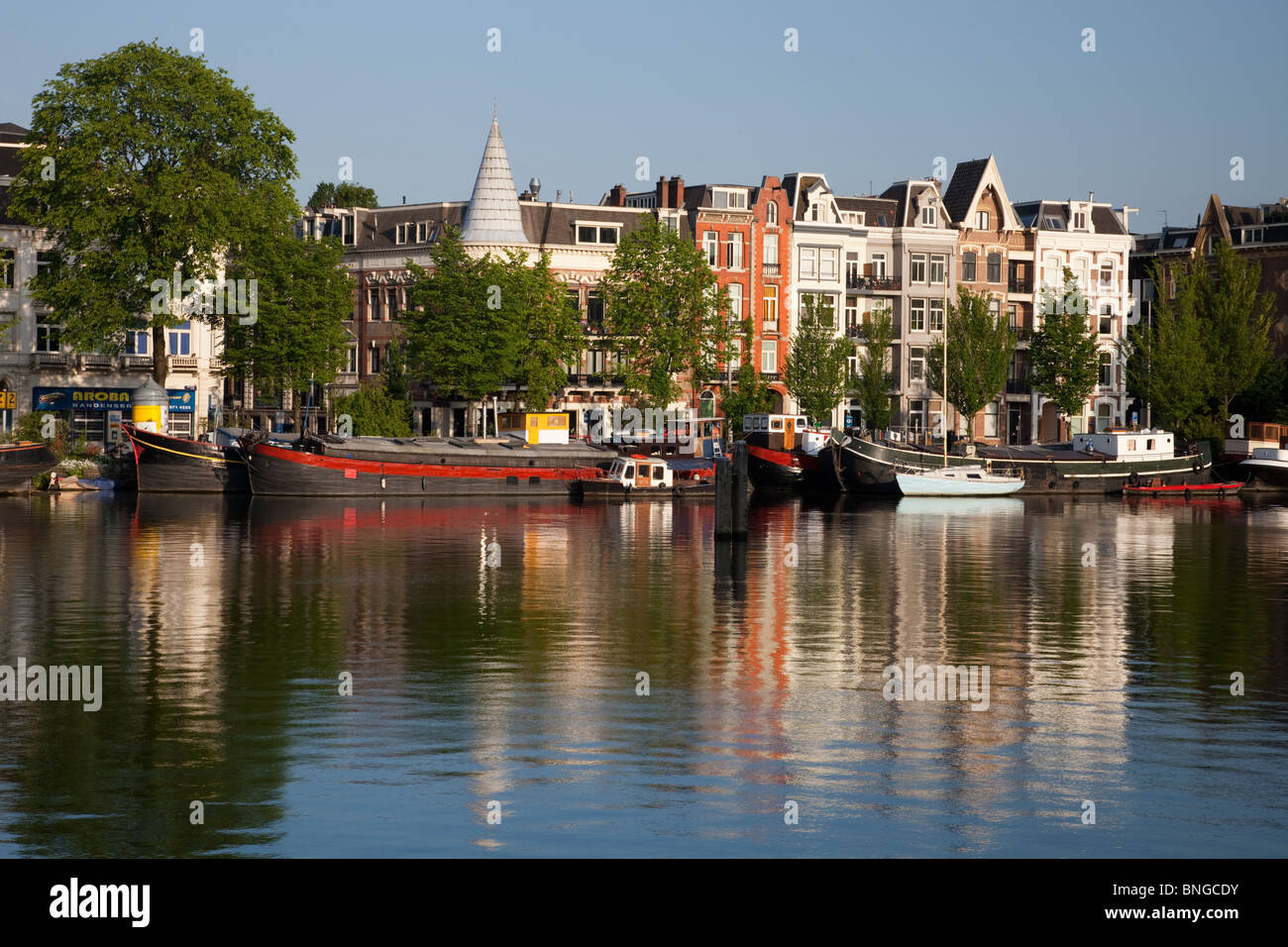 Amstel river reflection, city of amsterdam, the Netherlands Stock Photo