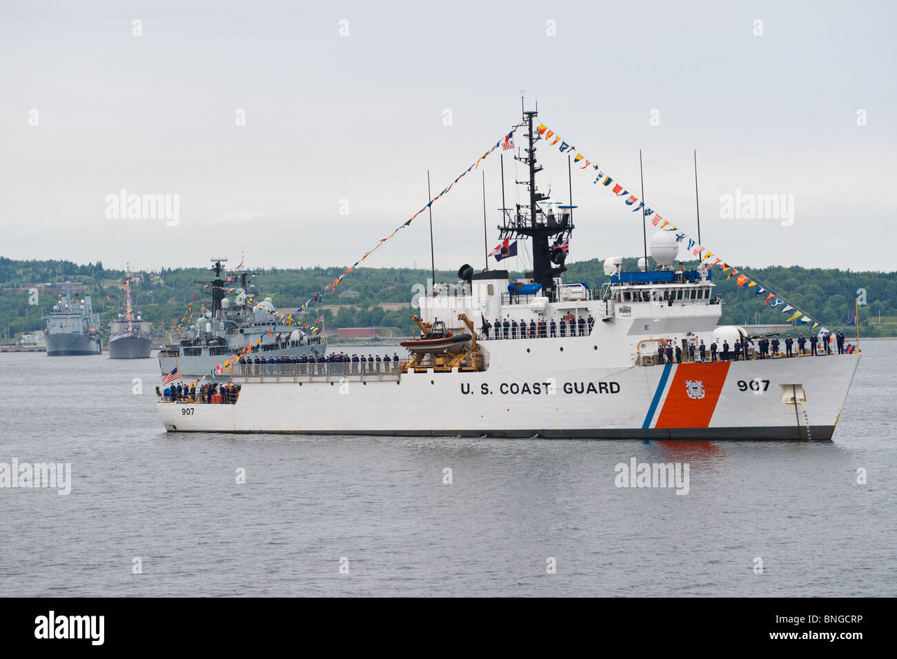 US Coast Guard cutter USCGC ESCANABA sits at anchor during the 2010 Fleet Review in Halifax, Nova Scotia. Stock Photo