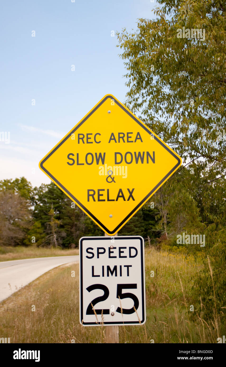 Interesting way to remind people to slow down. Stock Photo