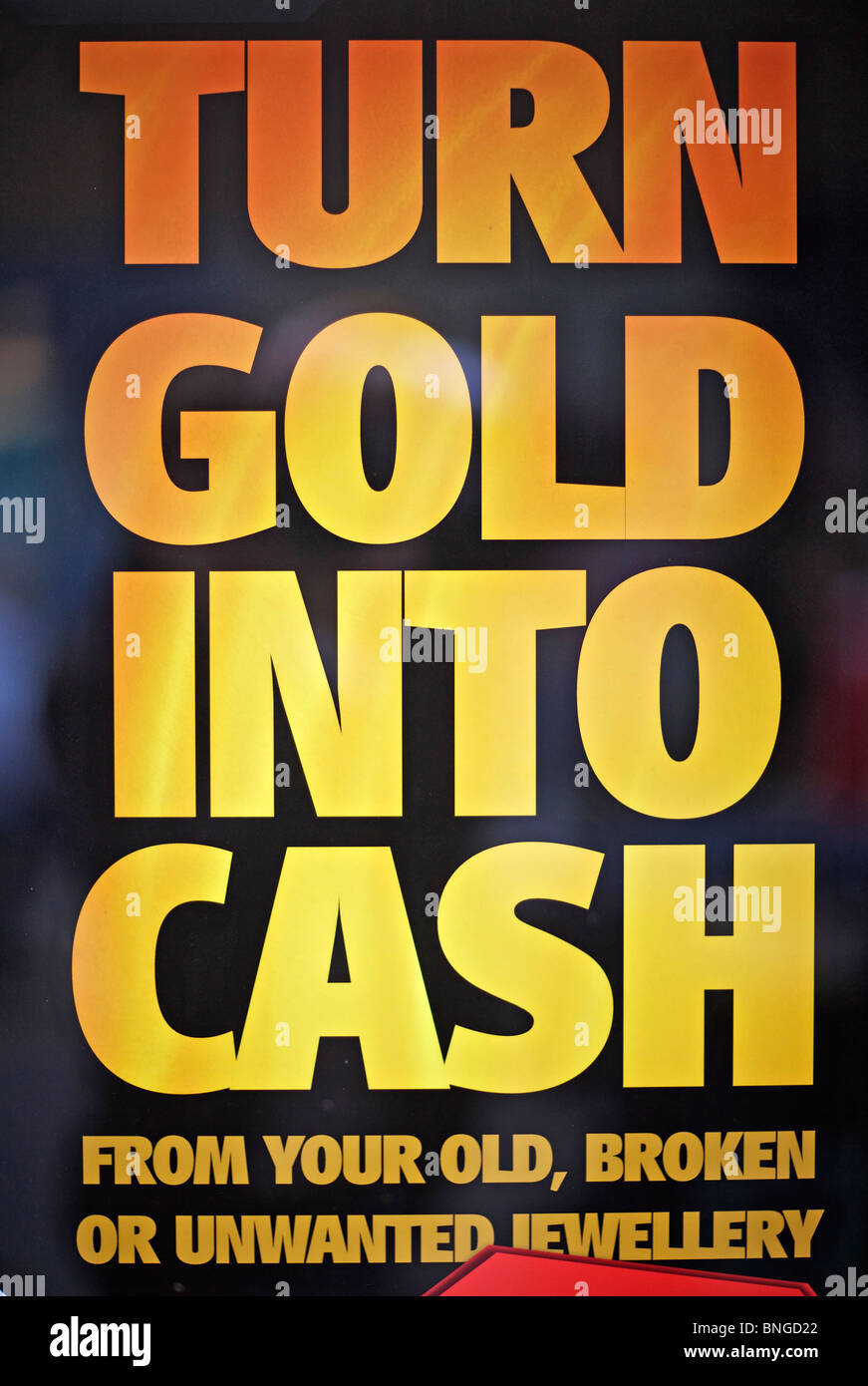 Poster in a shop window offering gold buying service in Scotland, UK Stock Photo