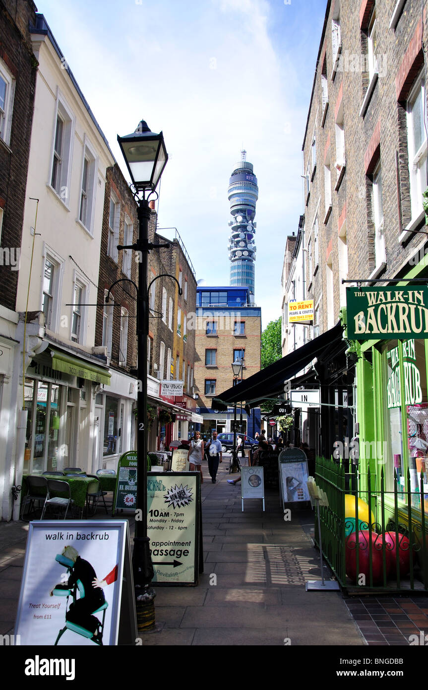 Charlotte Place showing BT Tower, Fitzrovia, City of Westminster, Greater London, England, United Kingdom Stock Photo